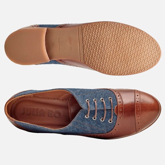 Women's lace-up brown shoes, brogues oxfords with canvas, EU 40/US 9 - Picture 1 of 4